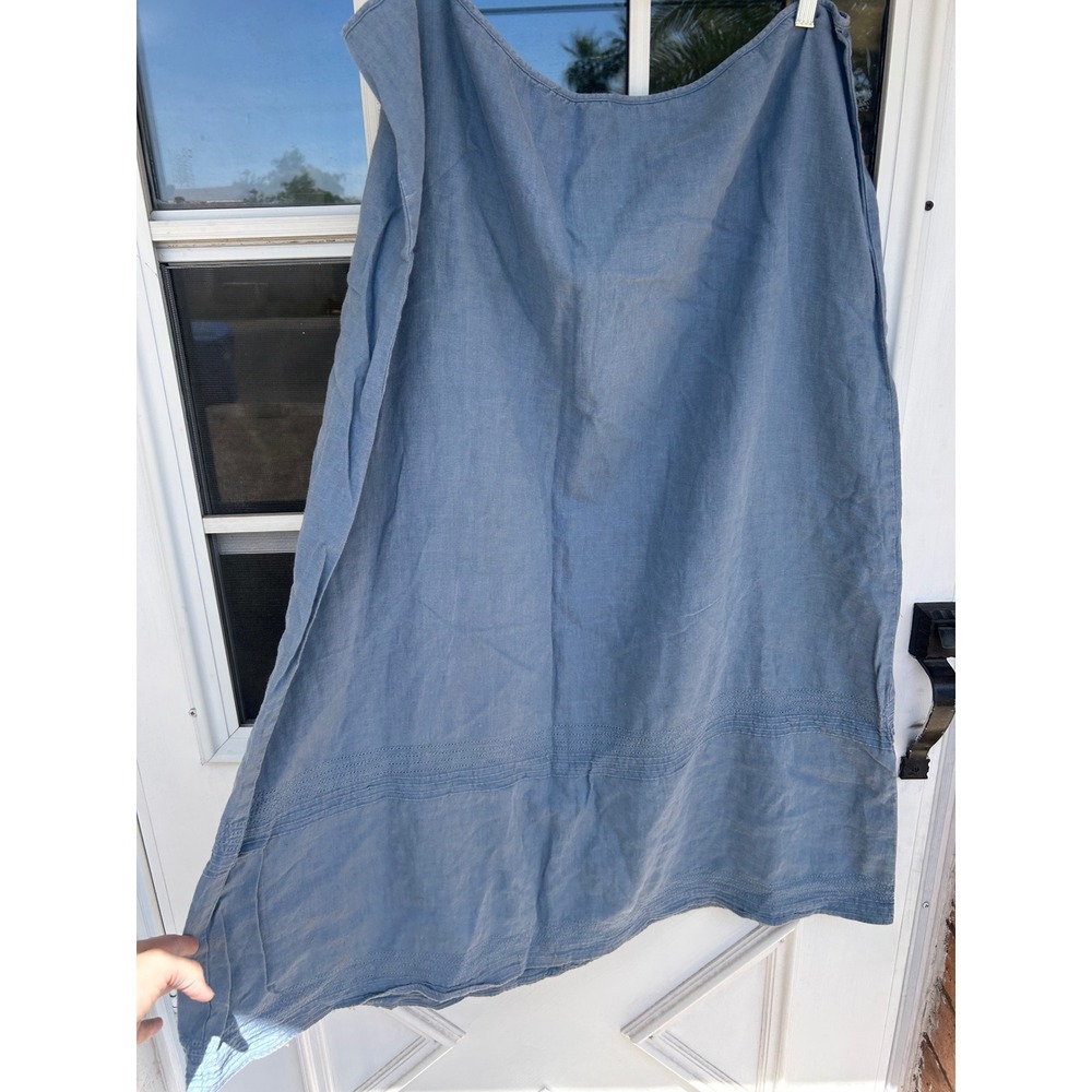 Old Navy Vintage 2003 Blue 100% Linen Pintuck Hem Midi Skirt Plus Sz 20 Cottage - Picture 1 of 9